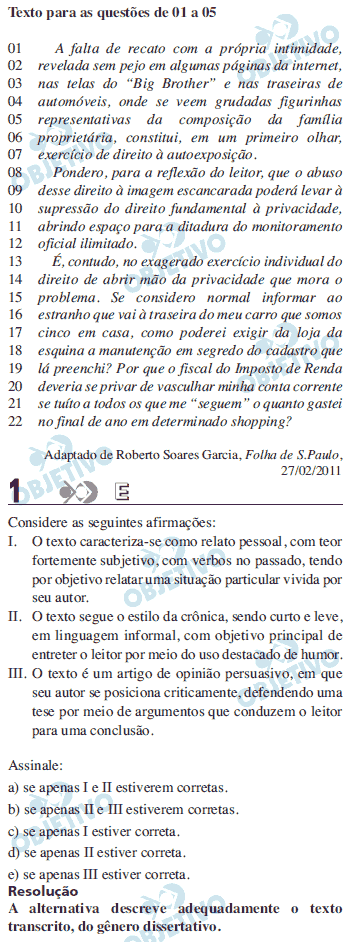 Resolução Comentada - Questão 01